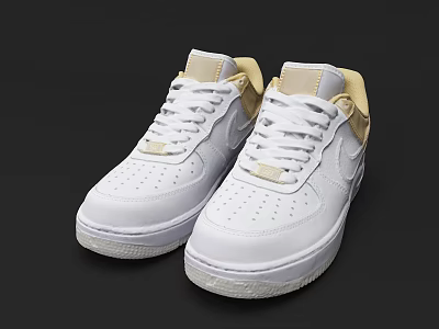 White Casual Sneakers With Beige Heel Tongue And White Laces For Daily Use 3d model