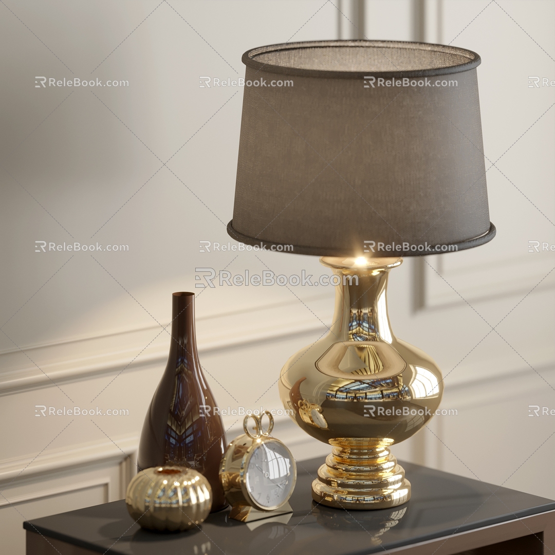 European-style lamp alarm clock ornaments 3d model