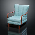 Classic Single Sofa With Light Blue Upholstery Wooden Arms And Stitched Details