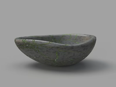 Handcrafted Gray Ceramic Vessel With Green Crackle Texture And Elegant Curved Shape 3d model
