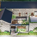 Serene Garden Landscape Featuring Stone Walls Wooden Corridor Bamboo and Water Pond