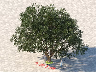 Outdoor Arbor With Lush Green Leaves And Brown Trunk On Paved Ground 3d model