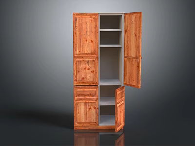 Wooden Wardrobe With Open Doors Shelves And Drawers Natural Wood Finish Design 3d model