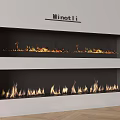Modern Built in Double Fireplaces with Burning Flames in White Wall Interior 3d model