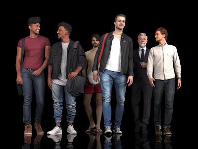 Group of Men with Different Styles Standing Together in Casual and Formal Outfits 3d model