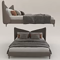 Modern Double Bed Design With Upholstered Headboard And Cozy Bedding 3d model