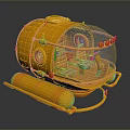 Orange Submersible Diving Capsule 3D Model With Transparent Cabin Seats And Gear