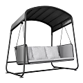 Outdoor Swing Chair With Black Frame Canopy And White Cushions