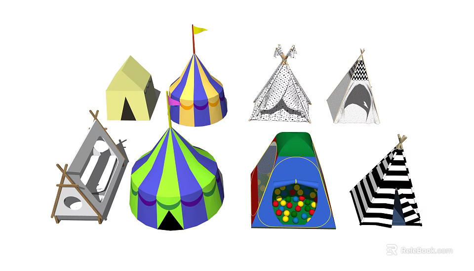 Assorted Colorful Tents With Different Designs And Patterns For Outdoor Use 3d model 
