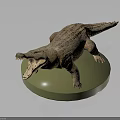 Realistic Detailed Crocodile Model With Open Mouth On Green Circular Base