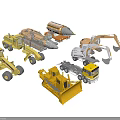 Various Utility Vehicle Model Toys Featuring Yellow And Orange Construction Types