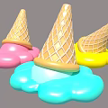 Colorful Inflatable Ice Cream Cone Toys With Waffle Cone Design And Petal Shaped Base