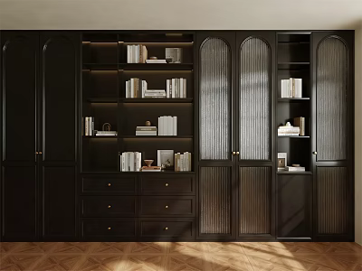 Dark Modern Bookcase With Glass Doors And Shelves For Books And Decor 3d model