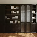 Dark Modern Bookcase With Glass Doors And Shelves For Books And Decor