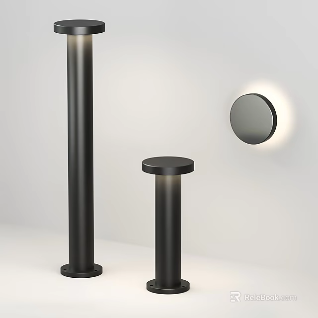Modern Minimalist Black Floor Lamps With Different Heights And Circular Design 3d model 