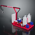 Industrial Integrated Equipment With Red Frame White Storage Tanks Blue Components And Mechanical Piping Arm