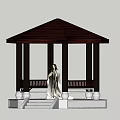 Traditional Octagonal Pavilion With Dark Wooden Roof White Stone Base And Steps