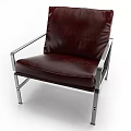 Elegant Modern Burgundy Leather Leisure Chair With Metal Frame And Armrests