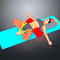 Yoga Exercise On Blue Mat With Yellow Resistance Band And Red Cushion