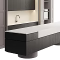Modern Kitchen Featuring Gray And Dark Brown Cabinets With White Countertop Island