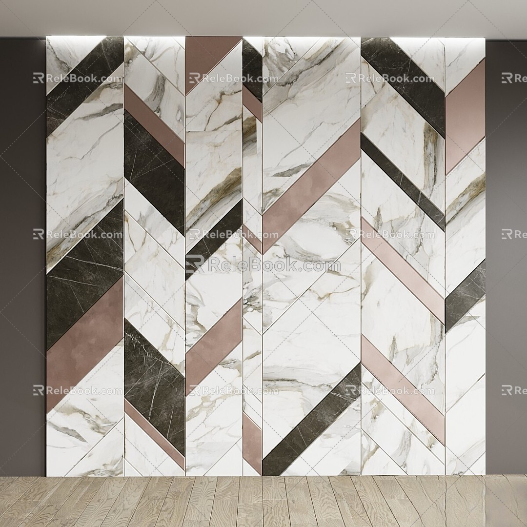 Modern wall wall panel herringbone marble wood 3d model