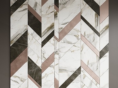 Modern wall panel herringbone marble wood 3d model