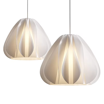 Two Modern White Petal Shaped Pendant Lights With Warm Glowing Effect 3d model