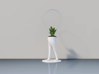 Modern Bonsai Plant With White Human Shaped Base And Transparent Spherical Cover 3d model