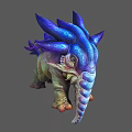 Mythical Fantasy Creature With Elephant Like Trunk Blue Purple Protrusions And Glowing Body Spots