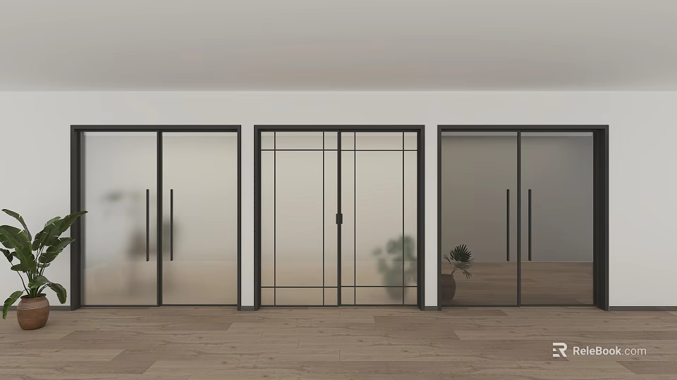 Modern Sliding Doors With Glass Panels And Black Frames For Home Interior Design 3d model 