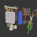 Industrial Equipment Setup With Pipes Valves Blue Tank And Mechanical Components