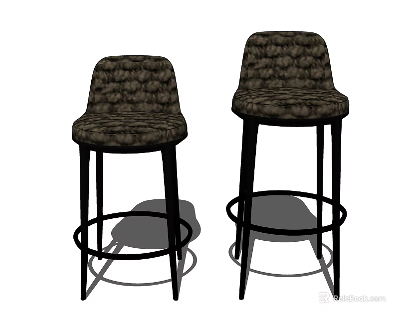 Stylish High Back Bar Stools With Patterned Upholstery And Black Metal Legs 3d model 