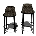 Stylish High Back Bar Stools With Patterned Upholstery And Black Metal Legs