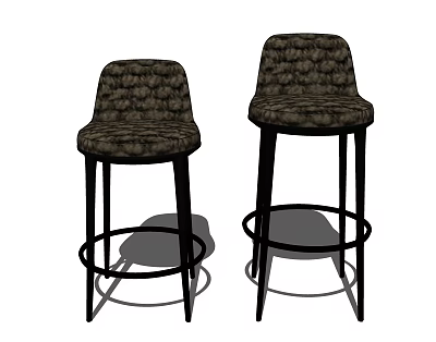 Stylish High Back Bar Stools With Patterned Upholstery And Black Metal Legs 3d model