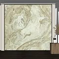 Modern Beige Gold Veined Marble Wall With Wooden Table And Dried Plant Vase