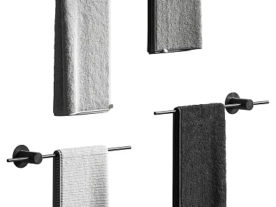 Contemporary Bathroom Towel Racks Featuring Hanging Gray Black Towels And Metal Bars 3d model