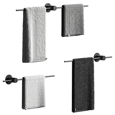 Contemporary Bathroom Towel Racks Featuring Hanging Gray Black Towels And Metal Bars 3d model