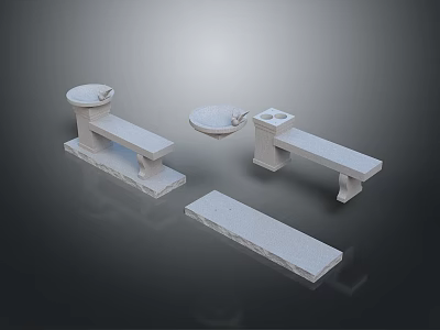 Outdoor White Stone Facilities Featuring Washbasin Bench And Countertop Structures 3d model