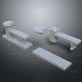 Outdoor White Stone Facilities Featuring Washbasin Bench And Countertop Structures 3d model
