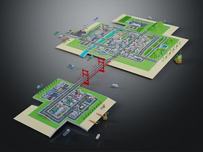 Animal Themed 3D Model Layout Including Roads Bridges And Green Spaces 3d model