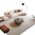 Modern L Shaped Sofa and Marble Coffee Table Set With Floor Lamp Chair and Rug