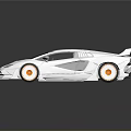 Silver Sleek Sports Car With Orange Wheels And Rear Spoiler Design