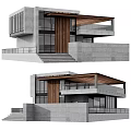 Modern Detached Villa Exterior With Large Glass Windows Wooden Accents And Concrete Structure