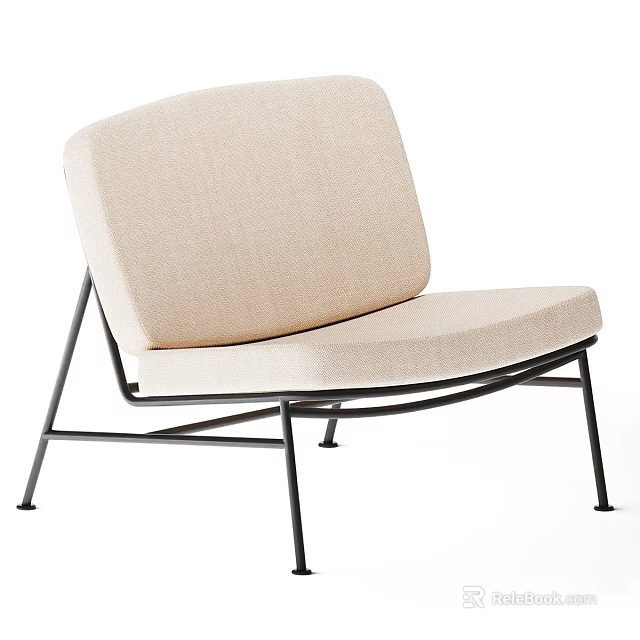 Beige Upholstered Accent Chair With Black Metal Frame Modern Minimalist Design Stylish Comfortable Seating 3d model 