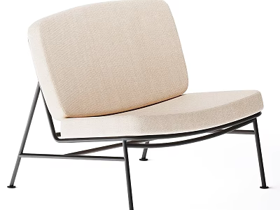 Beige Upholstered Accent Chair With Black Metal Frame Modern Minimalist Design Stylish Comfortable Seating 3d model