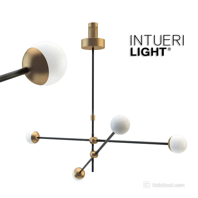 Modern INTUERI LIGHT Chandelier With White Globes And Gold Black Metal Design 3d model 