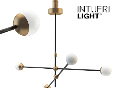Modern INTUERI LIGHT Chandelier With White Globes And Gold Black Metal Design 3d model