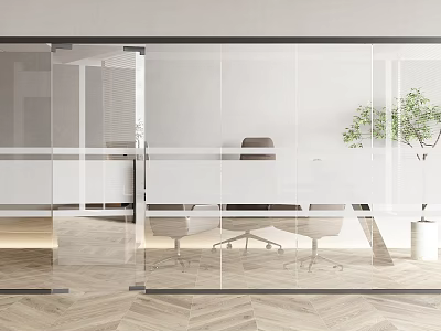Modern Office Meeting Room With Glass Partitions Office Desk Chairs And Plant 3d model