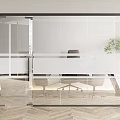 Modern Office Meeting Room With Glass Partitions Office Desk Chairs And Plant