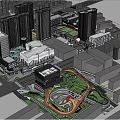 Modern Commercial Street Development With High Rise Buildings Central Plaza And Green Park